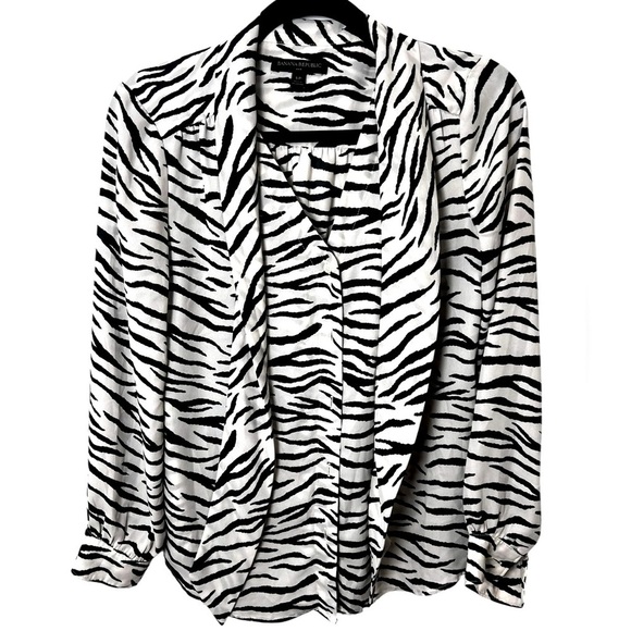 Banana Republic Zebra Print Tie-Neck Blouse Petite Small - Picture 2 of 4